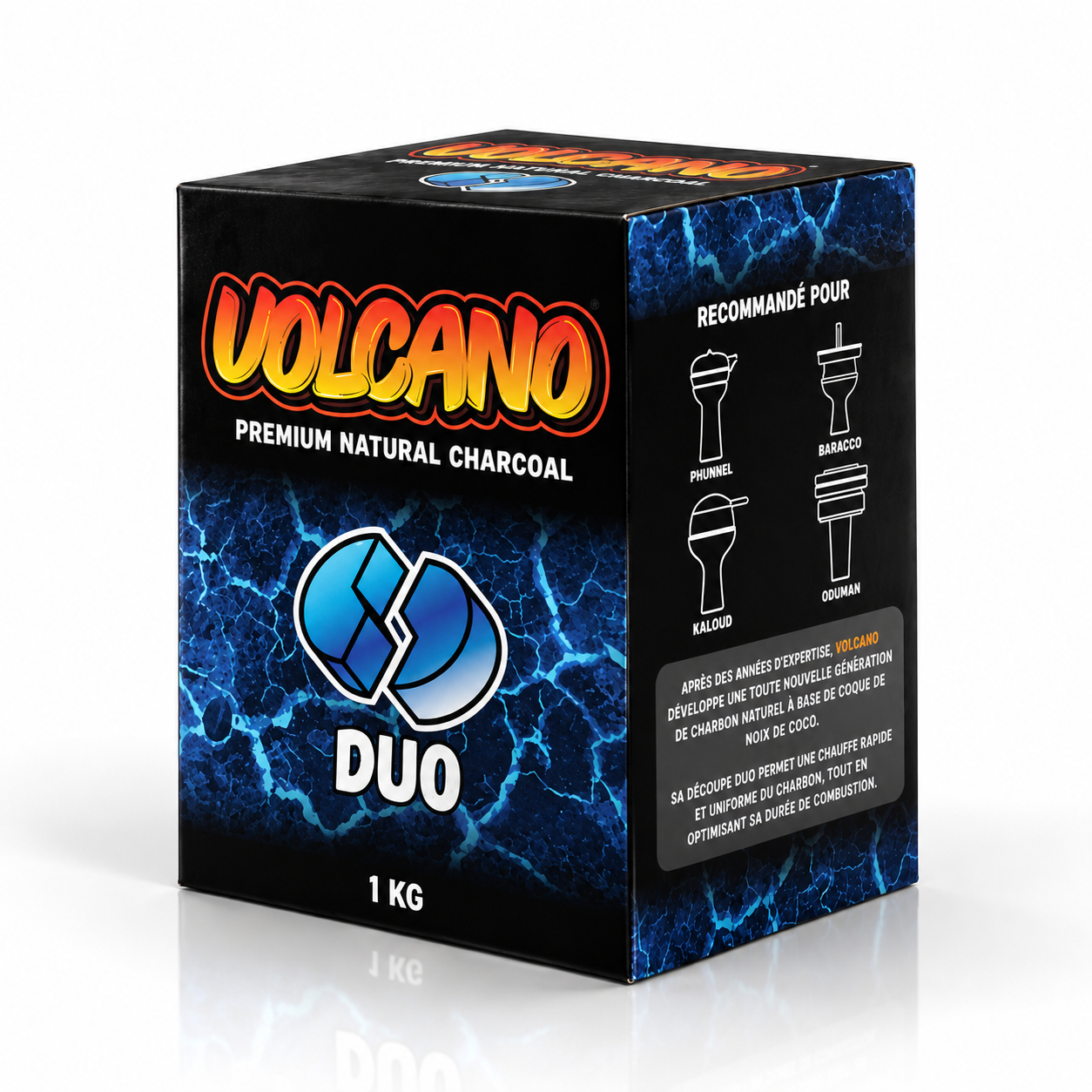 Volcano-1kg-duo Boîte de charbon Volcano Duo 1kg pour chicha, format demi-lune